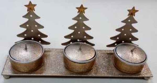 Kerzenständer Tännlein, 3er, creme-gold